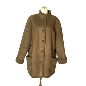 L.L.Bean Women's XL Brown‎ Sherpa Lined Coat Button Front Warm Winter Jacket